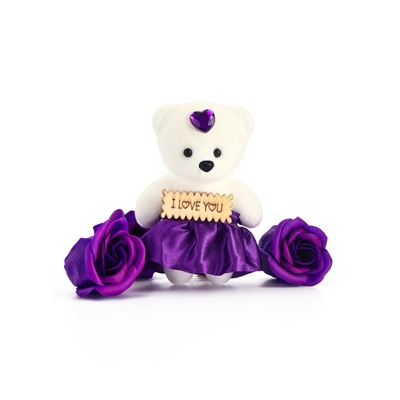 Мыльные розы и медвежонок, набор фиолетовый