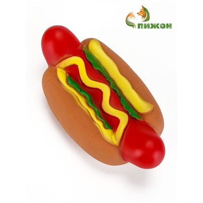 Игрушка для собак «Мощный Хот дог», пищащая, 13 см, винил, разноцветная