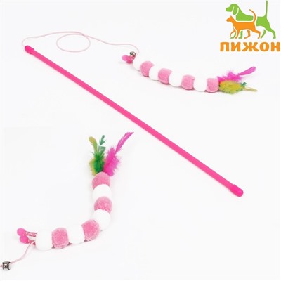 Дразнилка-удочка «Гусеница с перьями», ручка 49 см, розовая