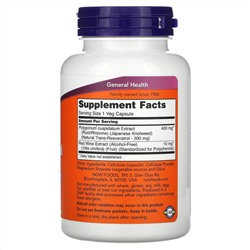 Now Foods, натуральный ресвератрол, 200 мг, 120 растительных капсул