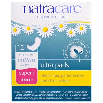 Natracare, ультра-прокладки, с органическим хлопковым покрытием, размер Super+, 12 прокладок