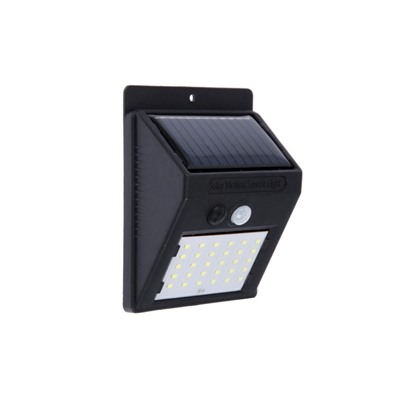 Садовый светильник, уличный, на солнечной батарее с датчиком движения, накладной, 30 LED, свечение белое