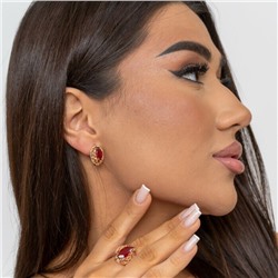 Комплект ювелирной бижутерии коллекция "Дубай" серьги и кольцо, покрытие: позолота, вставка: камень, цвет: красный, р-р 18,5, 7602, арт.216.361-18,5