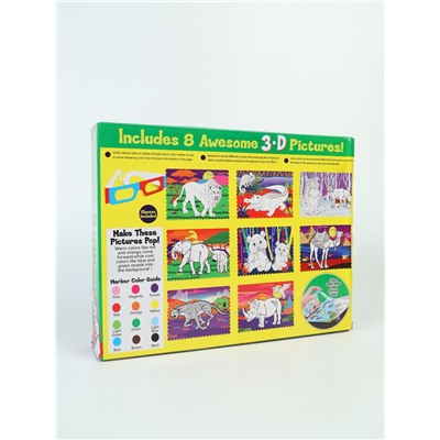 УЦЕНКА Книжка-раскраска многоразовая «Животные» фломастеры 12 цв, 3D очки, бутылочка