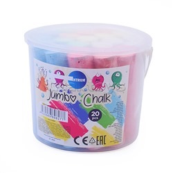 Мел цветной 20 шт. JUMBO, для асфальта длина 105мм, диам. 25 мм в пластиковом ведре