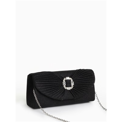 Сумка-клатч женская вечерняя на магните, на длинной цепочке, с декоративной пряжкой, блестящая, чёрная