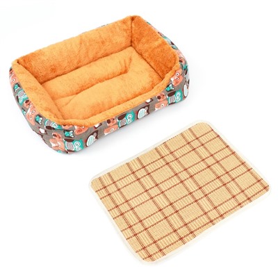 Лежанка для животных + ротанговый коврик, 50×40×15 см, бежево-серая