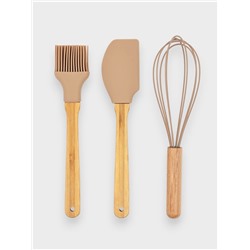 Набор кухонных принадлежностей KONFINETTA, 3 предмета: лопатка, кисточка, венчик, дерево, силикон, бежевый