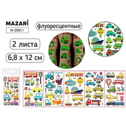 Тату стикеры 6,8 х 12 см ТРАНСПОРТ 2 л. флуоресцентные M-20811 Mazari