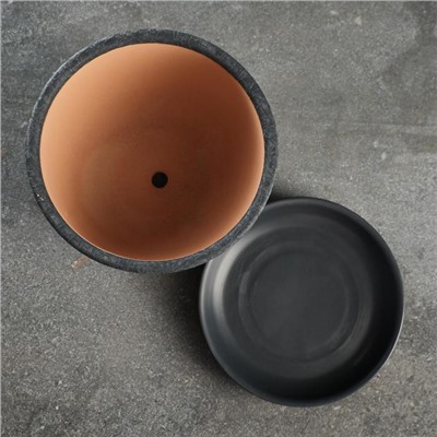 Горшок для цветов «Шёлк», 1 л, d=15 см, h=13 см, керамический, с поддоном, серый