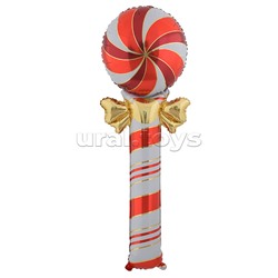 Шар (59''/150 см) Фигура, Леденец трость с бантом, Красный/Золото, 1 шт. в уп.
