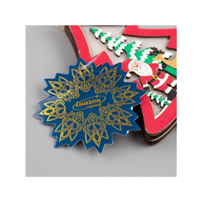 Ёлочная игрушка «Красная ёлочка с Дедом Морозом», 10×10×1 см, 3 LED, от батареек, свечение тёплое белое