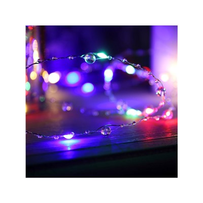 Гирлянда «Нить» 5 м роса с насадками «Сияние», IP20, нить серебристая, 50 LED, батарейки AAx3 (не в комплекте), свечение RGB