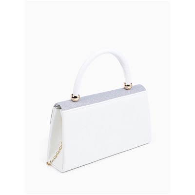 Сумка-клатч женская вечерняя на магните с ручкой, комбинированная, белая