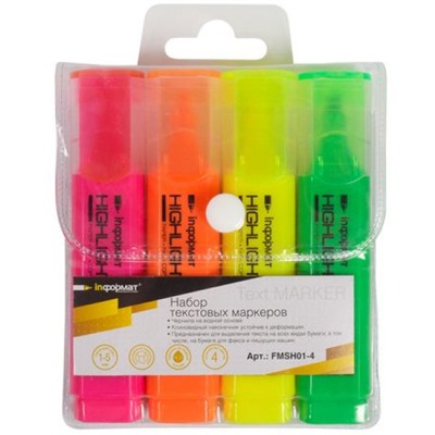 Набор текстовыделителей 4цв 1-5мм TEXT FMSH01-4 inФОРМАТ