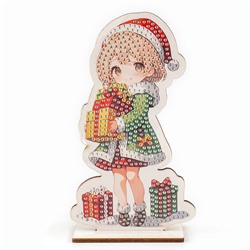Алмазная мозаика на новый год для детей на деревянной фигурке «Милая девочка», 8×15 см, набор для творчества