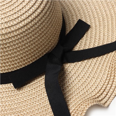 Шляпа женская с бантом MINAKU, светло-коричневая, размер 58, целлюлоза