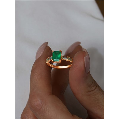 Кольцо из золочёного серебра с агатом и плавленым мятным кварцем 925 пробы к-00241з-46132