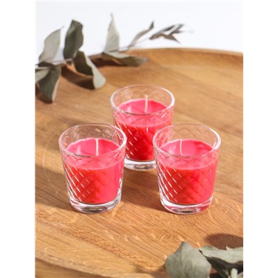 Ароматическая свеча в стакане, набор 3 шт., по 50 мл, 10 ч, 32 г, земляника