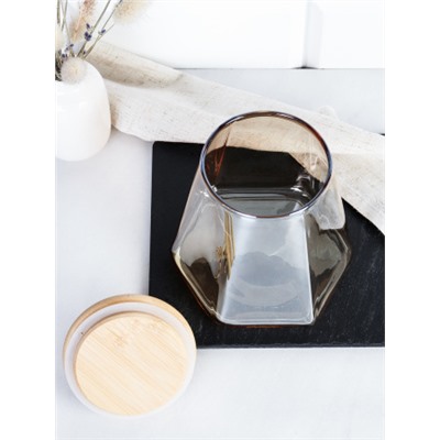 Банка для сыпучих бамбуковая крышка с фигуркой 800 мл 13х11 см / 9860 /уп 48/ новогодняя