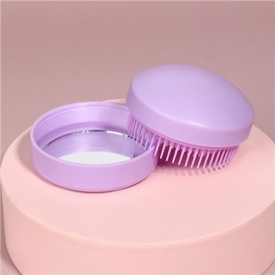 Расчёска массажная, круглая, складная, с зеркалом, d=7.5 см, в коробке, сиреневая