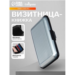 Визитница пластиковая, металлическая, с отделениями внутри, серебристая