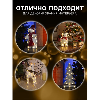 Светодиодная фигура «Мишка в шапке» 9×23×7 см, флок, батарейки CR2032×2 (не в комплекте), свечение тёплое белое