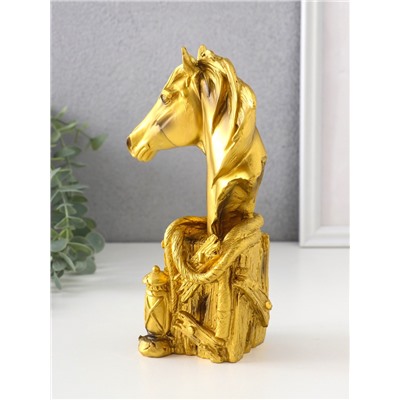 Фигурка «Бюст. Золотой конь с фонарём», полистоун, 11×6.5×19 см