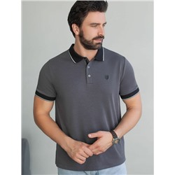 Футболка поло с воротником на пуговтцах из полотна пике с меланжевым плетением с эластаном