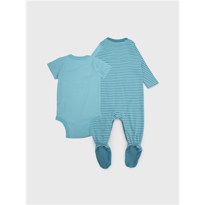 Комплект детский трикотажный для мальчиков: боди, комбинезон, нагрудник, чепчик