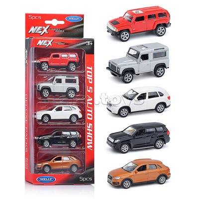 Набор 1:60, Hummer H3, LR Defender, BMW X5, Toyota LC Prado, Audi Q3, 5 шт.