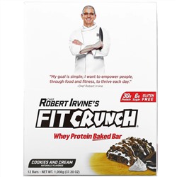 FITCRUNCH, батончик с термообработанным сывороточным протеином, печенье и сливки, 12 батончиков по 88 г (3,10 унции) каждый