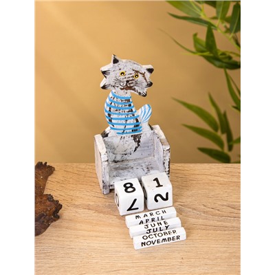 Календарь настольный «Полосатый кот», 7×4×14 см, дерево, серо-голубой