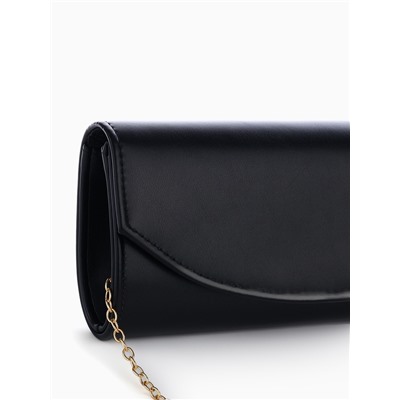Сумка-клатч женская вечерняя на магните, на длинной цепочке, однотонная, чёрная