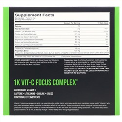 1Kvit-C, Витамин C, повышение концентрации, шипучая смесь для приготовления напитка, натуральный апельсиновый вкус, 1000 мг, 30 пакетиков по 6,4 г (0,23 унции)