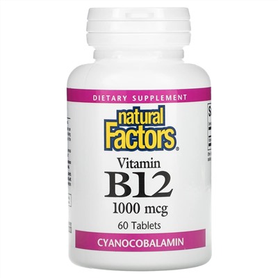 Natural Factors, Vitamin B12, 1,000 mcg, 60 Tablets