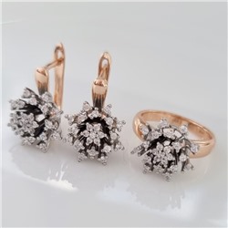 Комплект ювелирная бижутерия коллекция  "Дубай" серьги и кольцо 17 р, покрытие: позолота, вставка: фианиты, цвет: прозрачный, арт.313.114-17