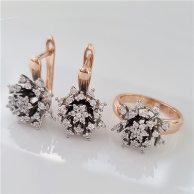 Комплект ювелирная бижутерия коллекция  "Дубай" серьги и кольцо 19 р, покрытие: позолота, вставка: фианиты, цвет: прозрачный, арт.313.114-19