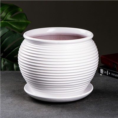 Горшок для цветов «Сатурн», 6.5 л, d=28 см, h=24 см, керамический, с поддоном, белый