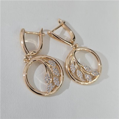 Серьги подвески ювелирная бижутерия коллекция "Дубай", покрытие позолота, вставка: фианиты, цвет: прозрачный, арт.313.363