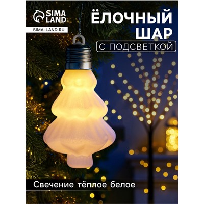 Елочный шар «Бархатная елочка» 12×8 см, 1 LED, от батареек LR44×3, свечение тёплое белое