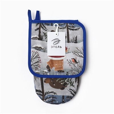 Набор кухонный «Этель» Forest bear варежка 15×28 см, прихватка 19×19 см,100%хл
