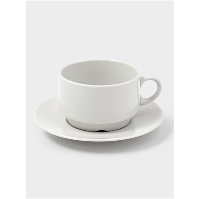 Чайная пара Дулевский фарфор «Белая», чашка 250 мл, блюдце d=14.8 см, штабелируемая