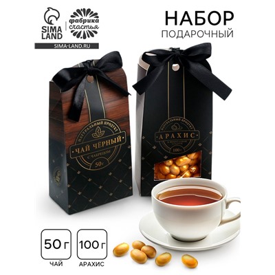 Подарочный набор «Деревянный: мужской»: чай, арахис в шоколадной глазури