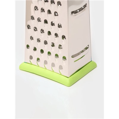 Тёрка четырёхгранная Доляна «Энергия», 10×8×20 см, прорезиненное дно, нержавеющая сталь, зелёная