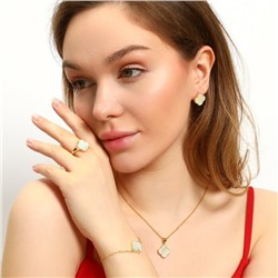 Комплект ювелирной бижутерии Итальянское золото (покрытие желтое 14к) в форме клевера серьги, кулон, браслет и кольцо 19 р, вставка: искусственный камень, арт.213.407-19