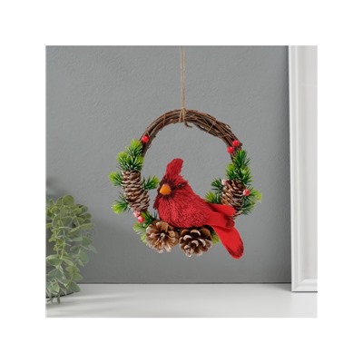 Фигурка подвеска «Красная птичка на венке с шишками», 7.5×20×20.5 см
