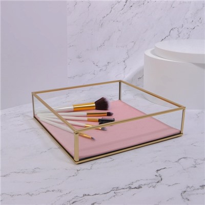 Органайзер для хранения «PINK RIPPLES», стеклянный, 20×20×5 см, цвет медный, розовый