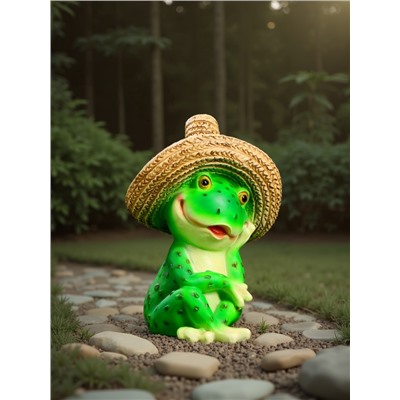 Садовая фигура из полистоуна «Лягушка в соломенной шляпе», 16.5×11×12 см