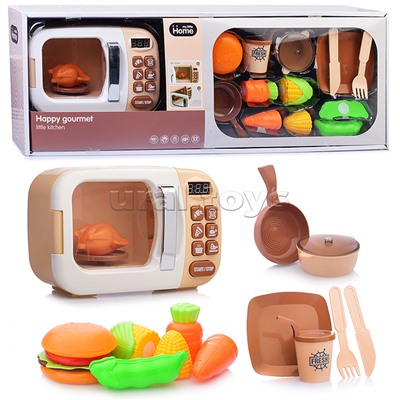 Бытовая техника "Микроволновая печь" на батарейках, с продуктами, бежевый, в коробке